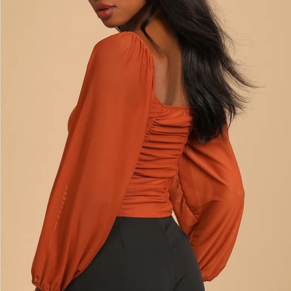 Lulu’s Completed Charmed Ruched Top Crop Top Small Rust Orange - Picture 10 of 15